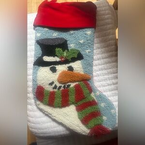 Festive Snowman Holiday Stocking - Red, Green, and Blue.new. Hooked. Red back